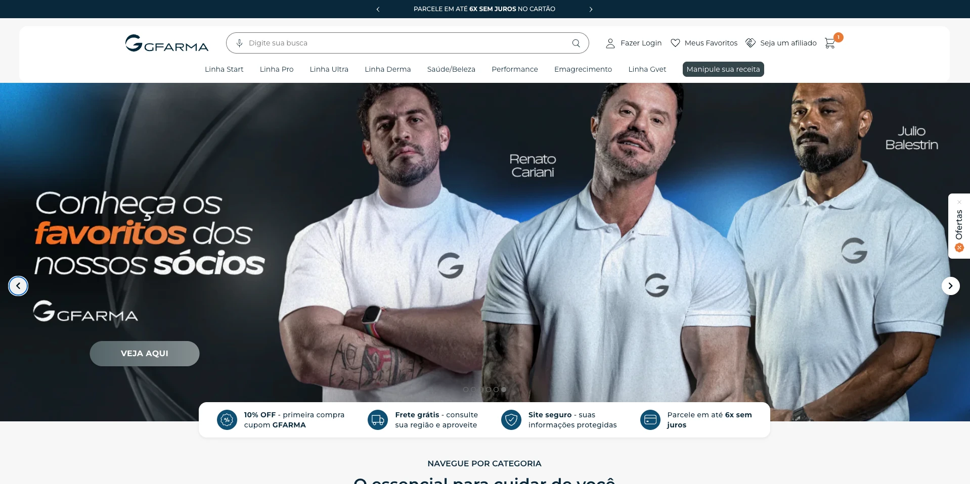 Captura da loja da Gfarma, com Renato Cariani na vitrine